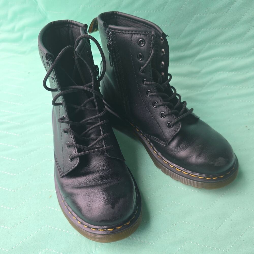Dr. Martens Black Leather Boots Kids 3 Grunge Rock Cool Junior 1460